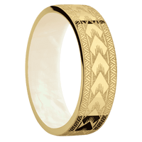 7mm wide Flat 10k Yellow Gold Ring with Polish Finish / Maori Design / Freshwater Mother of Pearl Sleeve