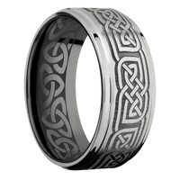 9mm wide Flat Grooved Edges 10k White Gold Ring with Satin Finish / Celtic 17 Design / Black Zirconium Sleeve / None Interior Pattern