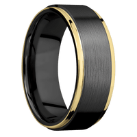 8mm wide Flat Grooved Edges Black Zirconium Ring with Satin Finish / Two 1mm Edge 14k Yellow Gold Inlay with Polish Finish