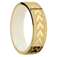 7mm wide Flat 10k Yellow Gold Ring with Polish Finish / Maori Design / Freshwater Mother of Pearl Sleeve