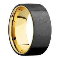 9mm wide Flat Black Zirconium Ring with Distressed Finish / 10k Yellow Gold Sleeve