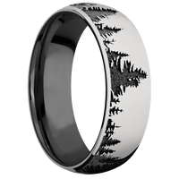 7mm wide Domed Titanium Ring with Polish Finish / Trees Design / Black Titanium Sleeve