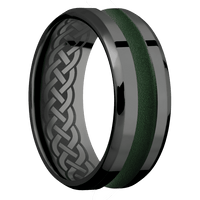 8mm wide Beveled Black Titanium Ring with Polish Finish / One 3mm Centered Highland Green Cerakote Inlay / Celtic 9 Interior Pattern