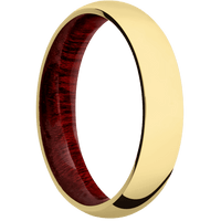 5mm wide Domed 14k Yellow Gold Ring with Polish Finish / Blood Wood Sleeve