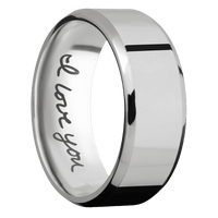 8mm wide Beveled Titanium Ring with Polish Finish / Hand Writing Interior Pattern