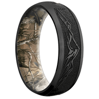 7mm wide Domed Black Titanium Ring with Satin Finish / Mountain 2 Design / RealTree APG Camo Sleeve