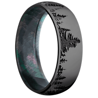 7mm wide Domed Black Titanium Ring with Polish Finish / Trees Design / Black Mother of Pearl Sleeve