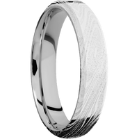 5mm wide Domed Bevel Marble Damascus Steel Ring with Polish Kuro Damascus Finish / Platinum Sleeve