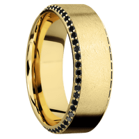 8mm wide High Bevel 10k Yellow Gold Ring with Distressed Finish / Bevel Eternity Round .01 carat Black Diamond Bead-Set Gemstones