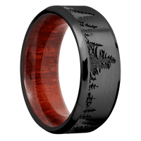 8mm wide Beveled Black Titanium Ring with Angle Satin Finish / Trees Design / Red Heart Sleeve