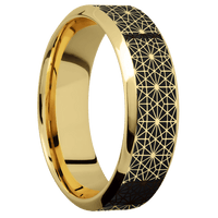 7mm wide High Bevel 10k Yellow Gold Ring with Sand Blast Finish / Celestial Design