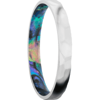 3mm wide Domed 14k White Gold Ring with Rock Polish Finish / Abalone Sleeve