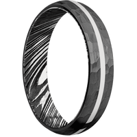 5mm wide Domed Black Titanium Ring with Hammer Finish / One 1mm Centered Platinum Inlay with Polish Finish / Kuro Damascus Steel Sleeve