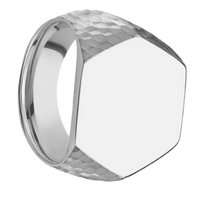 Hexagon Platinum Signet Ring / Hammer Ring Finish and Polish Signet Finish / Size 10