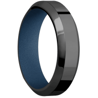 6mm wide High Bevel Black Titanium Ring with Polish Finish / Polar Blue Cerakote Sleeve