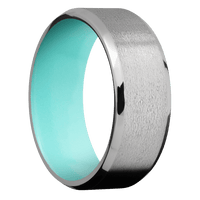 8mm wide Beveled Titanium Ring with Stone Finish / Robins Egg Blue Cerakote Sleeve