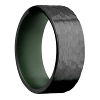 8mm wide Flat Black Zirconium Ring with Hammer Finish / Highland Green Cerakote Sleeve