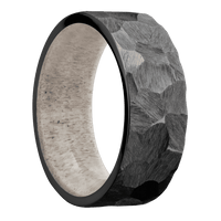 8mm wide Flat Black Titanium Ring with Rock Finish / Antler Sleeve