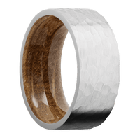 9mm wide Flat Platinum Ring with Hammer Finish / Whiskey Barrel Sleeve