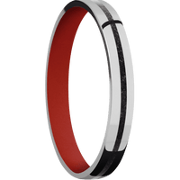 3mm wide Flat Titanium Ring with Polish Finish / One 1mm Centered Black Dinosaur Bone Inlay / Red Apple Cerakote Sleeve
