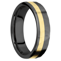 6mm wide Flat Black Titanium Ring with Rock Polish Finish / One 2mm Off Center 18k Yellow Gold Inlay