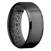 8mm wide Beveled Black Titanium Ring with Bead Blast Finish / None Interior Pattern