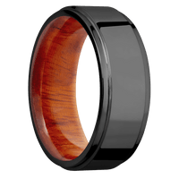 8mm wide Flat Grooved Edges Black Titanium Ring with Polish Finish / Pernambuco Sleeve