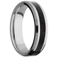 6mm wide Beveled Titanium Ring with Polish Finish / One 3mm Centered Black Dinosaur Bone Inlay