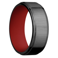 8mm wide Flat Grooved Edges Black Zirconium Ring with Cross Satin Black Finish / USMC Red Cerakote Sleeve