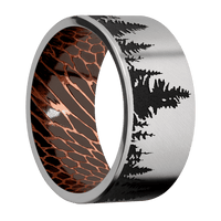 10mm wide Flat Titanium Ring with Angle Satin Finish / Trees Design and Black Cerakote Accents / Darkened Superconductor Sleeve