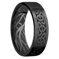 7mm wide Flat Black Zirconium Ring with Satin Finish / Celtic Trinity Design / Branches Interior Pattern