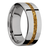 8mm wide Flat Titanium Ring with Polish Finish / One 2mm Centered 24k Raw Gold Nugget Inlay