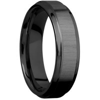 6mm wide Stepped Bevel Black Titanium Ring with Cross Satin Black Finish