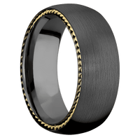 8mm wide Domed Black Titanium Ring with Satin Finish / Two 1mm Sidebraid 14k Yellow Gold Inlay with Polish Finish