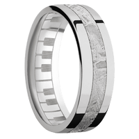 7mm wide Flat 18k White Gold Ring with Polish Finish / One 3mm Centered Meteorite Inlay / Piano Interior Pattern