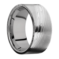 10mm wide Flat Damascus Steel Ring with Polish Damascus Finish / Titanium Sleeve