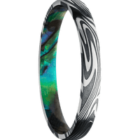 3mm wide Domed Kinetic Damascus Steel Ring with Tumble Kuro Damascus Finish / Abalone Sleeve