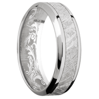 7mm wide High Bevel 18k White Gold Ring with Polish Finish / One 3mm Centered Meteorite Inlay / None Interior Pattern