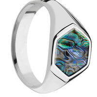 Hexagon Titanium Signet Ring / Polish Ring Finish and Polish Signet Finish / Abalone Inlay / Size 6