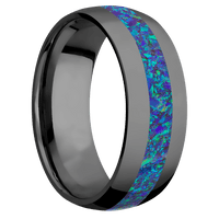 8mm wide Domed Black Titanium Ring with Polish Finish / One 3mm Centered Pacific Sapphire Opal Inlay