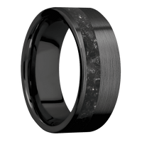 8mm wide Flat Black Titanium Ring with Satin Finish / One 3mm Off Center Black Onyx Inlay