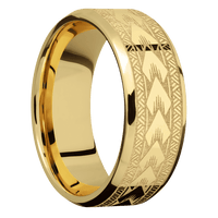 8mm wide Beveled 22k Yellow Gold Ring with Polish Finish / Maori Design and Gun Metal Grey Cerakote Accents / Ebony Sleeve