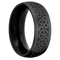 8mm wide Domed Black Zirconium Ring with Satin Finish / Celtic Trinity Design / Ebony Sleeve