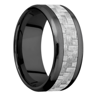 9mm wide Beveled Black Titanium Ring with Bead Blast Finish / One 5mm Centered Silver Texalium Inlay