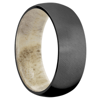 8mm wide Domed Black Zirconium Ring with Angle Satin Finish / Antler Sleeve