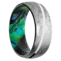 8mm wide Domed Meteorite Ring / One 1mm Angled Platinum Inlay with Polish Finish / Abalone Sleeve