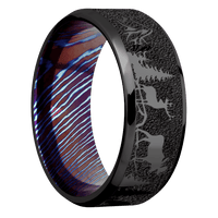 8mm wide Beveled Black Titanium Ring with Polish Finish / Bear Moose Deer Mountain Design / Kuro-Ti Sleeve