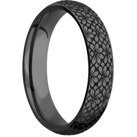 5mm wide Domed Black Titanium Ring with Polish Finish / Floral 1 Design