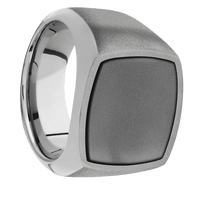 Cushion Titanium Signet Ring / Sand Blast Ring Finish and Sand Blast Signet Finish / Black Zirconium Inlay with Bead Blast Finish / Size 8.5