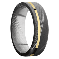 7mm wide Flat Damascus Steel Ring with Acid Damascus Finish / One 1mm Off Center 14k Yellow Gold Inlay with Polish Finish